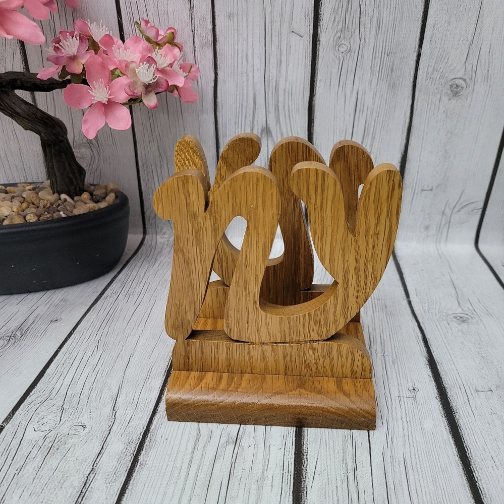 Vintage Handmade Wood Carved NY Napkin/Letter Holder - Picture 3 of 6